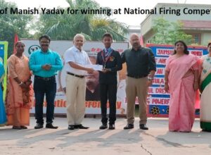 Feliciation of Manish Yadav for winning at National Firing Competition (NCC)